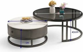 LuxuryForm DESIGN Konferenčný stolík AMARO 80 / 60 cm – sivý mramor / sklo (set 2 ks)