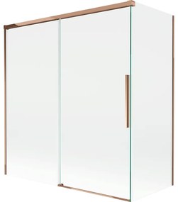 Mexen Rox, 2-krídlová posuvná vaňová zástena 150 + 70 x 150 cm, 8mm číre sklo, ružové zlato profil, 8C9-150-070-60-00
