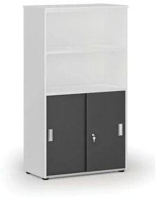 Kombinovaná kancelárska skriňa PRIMO WHITE, zasúvacie dvere na 2 poschodia, 1434 x 800 x 420 mm, biela/grafit