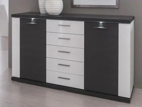 Široká komoda Caracas typ 21, grafit/biely lesk, s osvetlením%