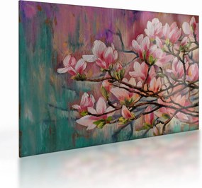Sklenený obraz - Olejomaľba, Rozkvitnutá sakura (70x50 cm)