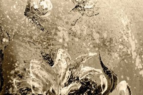 Obraz umelecká abstrakcia pivónie v sépiovom prevedení