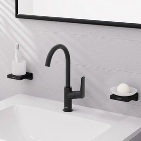 Hansgrohe Logis, umývadlová batéria 210 s otočným výtokom a s odtokovou súpravou s tiahlom, čierna matná, HAN-71130670