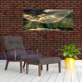 Obraz jazera s presvitajúcim slnkom (120x50 cm)