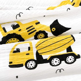 Goldea detské krepové obliečky duo - bagre a stavebné autá so žltou 140 x 200 a 70 x 90 cm