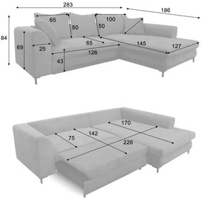 Rozkladacia rohová sedacia súprava LAGOA v tvare L, pravé prevedenie, zelená, s úložným priestorom