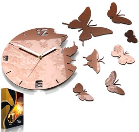3D nalepovacie hodiny Butterflies medené
