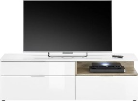 TV skrinka s osvetlením Beatrix, biela lesk/dub viking