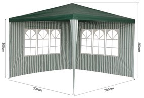 Party stan / pavilón RAFAEL 3 x 3 m bielo-zelený, pruhovaný - vrátane 2 bočných stien
