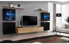 Obývacia stena Switch Sklo +LED XIV čierna /Wotan