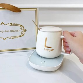 Súprava keramického hrnčeka s elektrickým ohrievačom Lucky v darčekovom balení