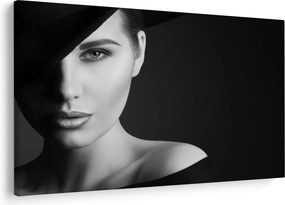 Obraz - Čiernobiely portrét ženy v klobúku (90x60 cm)