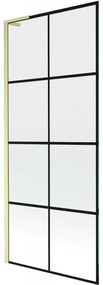 Mexen Next L, 1-krídlová vaňová zástena 80 x 150 cm, 6mm číre sklo-čierny vzor, zlatý matný profil, 895-080-000-03-77-55