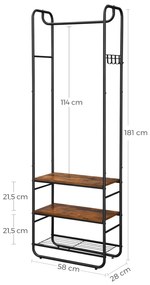 Predsieňová stena TAYLOR s botníkom 181x58 cm, rustikálne hnedá