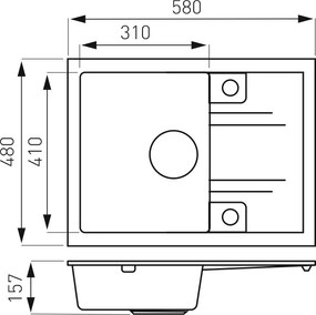 Novaservis Drezy - Granitový drez 580x480 mm, Grafitová lesklá, DRGM48/58HA