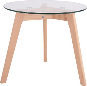 Sklenený stolík Motala 50, drevené nohy ~ v45 x Ø50 cm