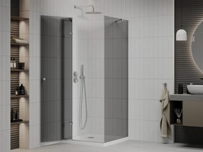 Mexen Roma, sprchovací kút s 1-krídlovými dverami 70 (dvere) x 70 (stena) cm, 6mm šedé sklo, chrómový profil + slim sprchová vanička 5cm biela, 854-070-070-01-40-4010