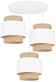 Závesné svietidlo Boho, 3x jutové/biele textilné tienidlo, o