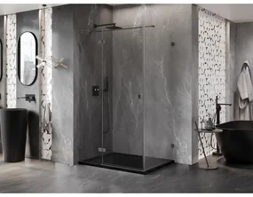 Mexen Lunar T, sklápací sprchový kút ľavý 135 x 120 cm, 8mm číre sklo, grafitový profil, 834T-135-120-95-00-L