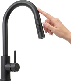 Rea Fresh Touch, vysoká kuchynská batéria s výsuvnou 2-funkčnou spŕškou, čierna matná, REA-B6734