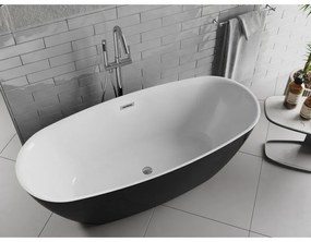 Mexen Luvo Slim, voľne stojaca vaňa 170 × 75 cm, biela-čierna, chrómový prepad, 52801707575-01