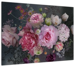 Sklenený obraz - Záhradné kvety (70x50 cm)