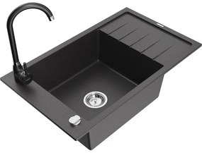 Mexen Elias, 1-komorový granitový drez s odkvapkávačom 795x480x200 mm a čierna kuchynská batéria Telma, čierna škvrnitá, 6511-76-670200-70