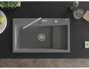 Mexen Omar, 1-komorový granitový drez 800x480x210 mm, šedá, chrómový sifón, 6520801005-71