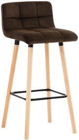 Barová stolička Lincoln ~ zamat, drevené nohy natura - Hnedá