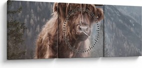 Obraz - Highlander krava (s hodinami) (90x30 cm)