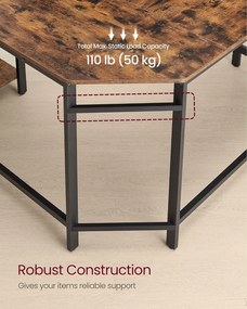 Počítačový stôl, L-tvarovaný rohový stôl, 120 x 130 x 76 cm, rustikálna hnedá a čierna