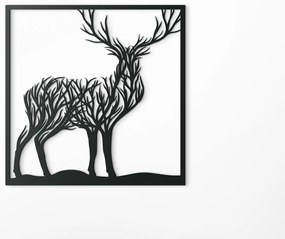 drevko 3D obraz Jeleň a stromy Rozmer obrazu: 32,5 x 32,5 cm, Farba dekorácie: Čierna