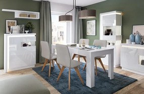 Vysoká vitrína Lyon, biela lesk, s osvetlením, pravá