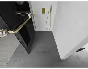 Mexen Kioto+, sprchová zástena Walk-In s poličkou a vešiakom 130 x 200 cm, 8mm šedé sklo, zlatý matný profil, 800-130-121-55-40
