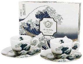 Sada šálků s podšálkem espresso Hokusai THE GREAT WAVE 2 ks 90 ml bílá