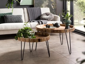 furniture-nabytek.cz - Sada 2 masívnych konferenčných stolíkov Corby z recyklovaného tvrdého dreva, hnedá, okrúhla
