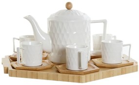 Kávová súprava, "WHITE DROP" porcelán-bambus, šálky 90ml s podšálkami na podnose, 14ks
