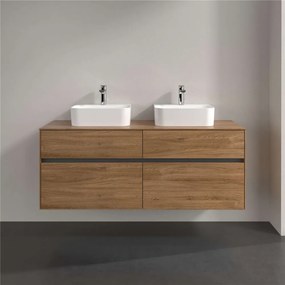 VILLEROY &amp; BOCH Collaro závesná skrinka pod dve umývadlá na dosku, 4 zásuvky, s LED osvetlením, 1400 x 500 x 548 mm, Oak Kansas, C103B0RH