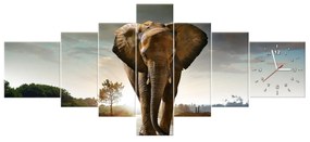 Gario Obraz s hodinami Osamelý silný slon - 7 dielny Rozmery: 210 x 100 cm