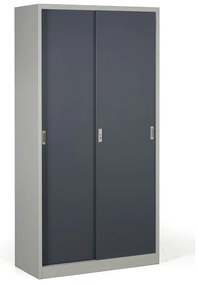 Kovová skriňa s posuvnými dverami, 4 police, 1000 x 1990 x 450 mm, tmavo sivá