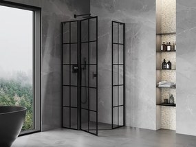 Mexen Mist L, päťuholníkový sprchový kút s krídlovými dverami, 100 x 100 cm, 8mm číre sklo, čierny profil, 8A8L-100-100-70-77-L