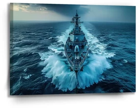 Sablio Obraz Vojnová loď prerážajúca oceán - 90x60 cm
