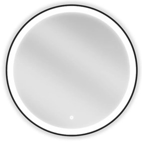 Mexen Esso, okrúhle LED podsvietené kúpeľňové zrkadlo 70 cm, 6000K, vykurovacia podložka proti zahmlievaniu, čierny rám, 9825-070-070-611-70