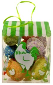 Vajíčka mozaika x 12 ks, výška 6 cm, PET BOX závesný domček