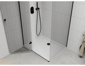 Mexen Roma, sprchovací kút s 1-krídlovými dverami 110 (dvere) x 80 (stena) cm, 6mm číre sklo, čierny profil, slim sprchová vanička 5cm biela s čiernym sifónom, 854-110-080-70-00-4010B