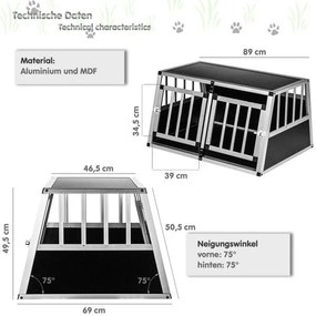 Hliníková prepravná klietka pre psov 89 × 69 × 50 cm, 12 kg