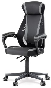 Herní křeslo, šedá, černá ekokůže a černá látka a síťovina MESH, PCA mech