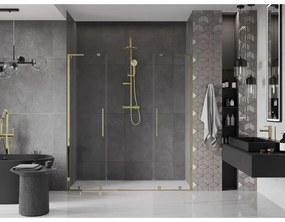 Mexen Velar L Duo, posuvné sprchové dvere do otvoru 170 cm, 8mm číre sklo, zlatá lesklá, 871-170-003-02-50