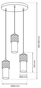 Luster na lanku GLAM 3xE27/60W/230V