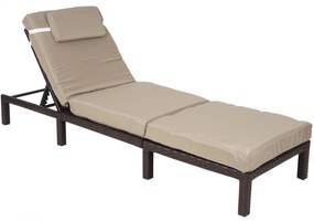 Záhradné lehátko HWC-A51 - krémové vankúše premium 10cm - hnedá